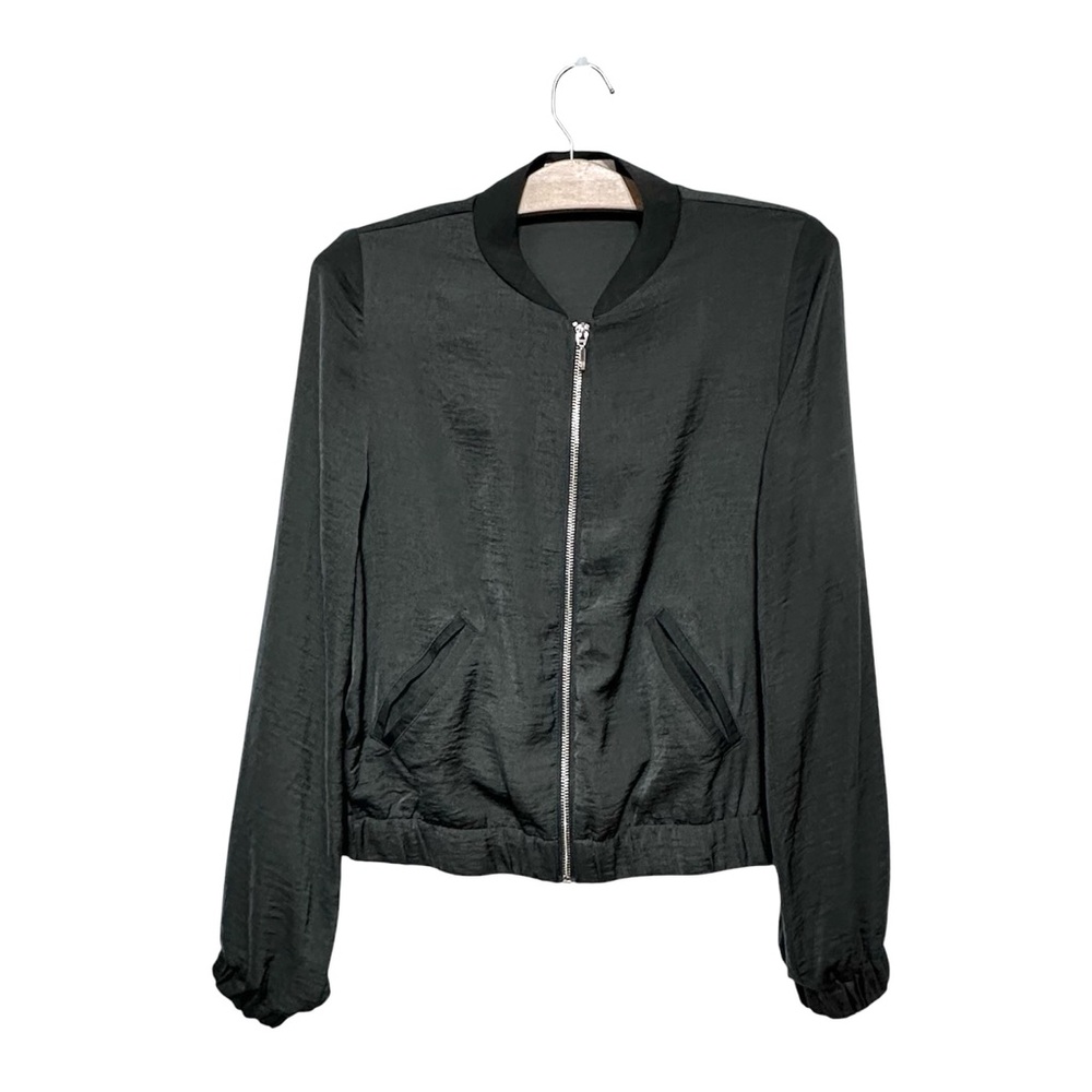 H&M Women’s Comfy Loose Fitting Green Bomber Full Zipper Light Jacket Size 4